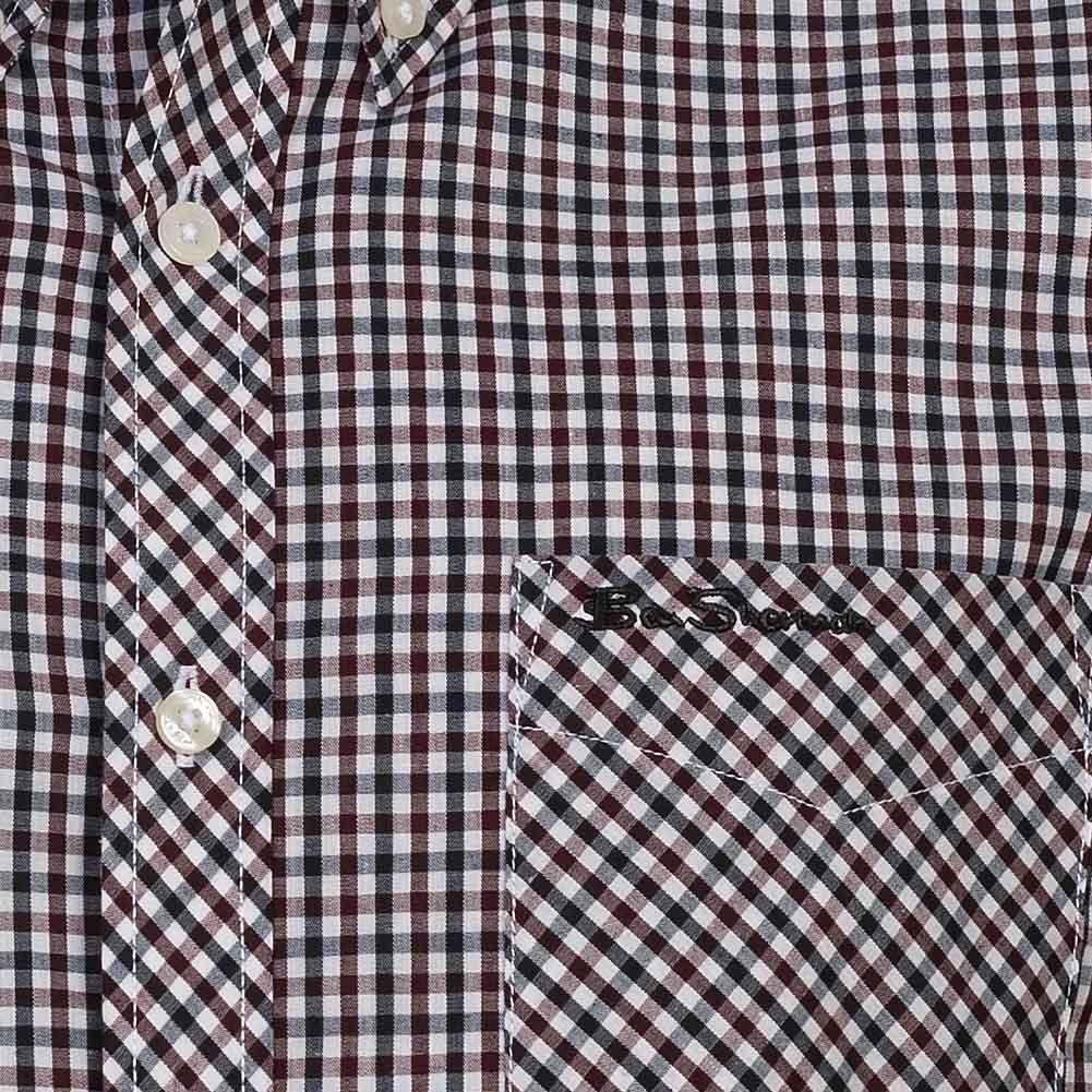 BEN SHERMAN Gingham Herren Langarm Hemd 0077860-WINE