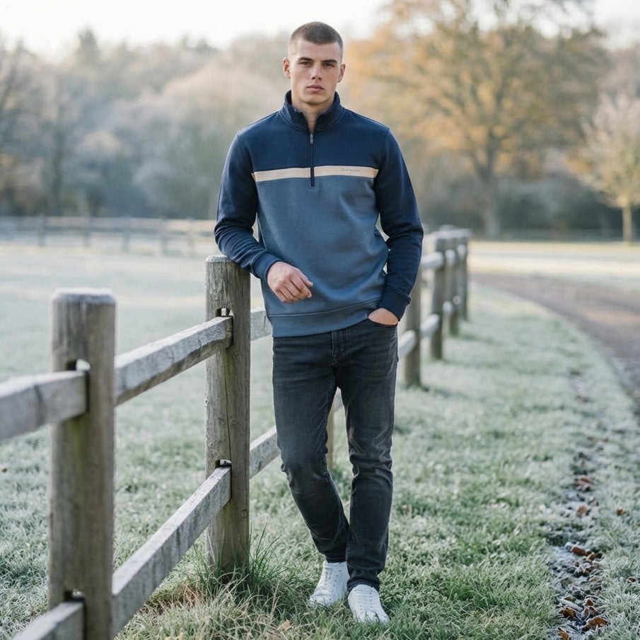Ben Sherman Blue Two Tone Zip Herren Sweatshirt 1981080945