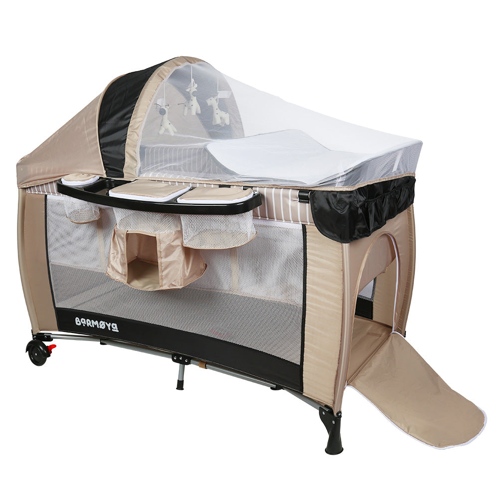 Barmøya 3-in-1 Baby-Reisebett mit Wickelauflage – Reisebett, Laufstall & Beistellbett beige