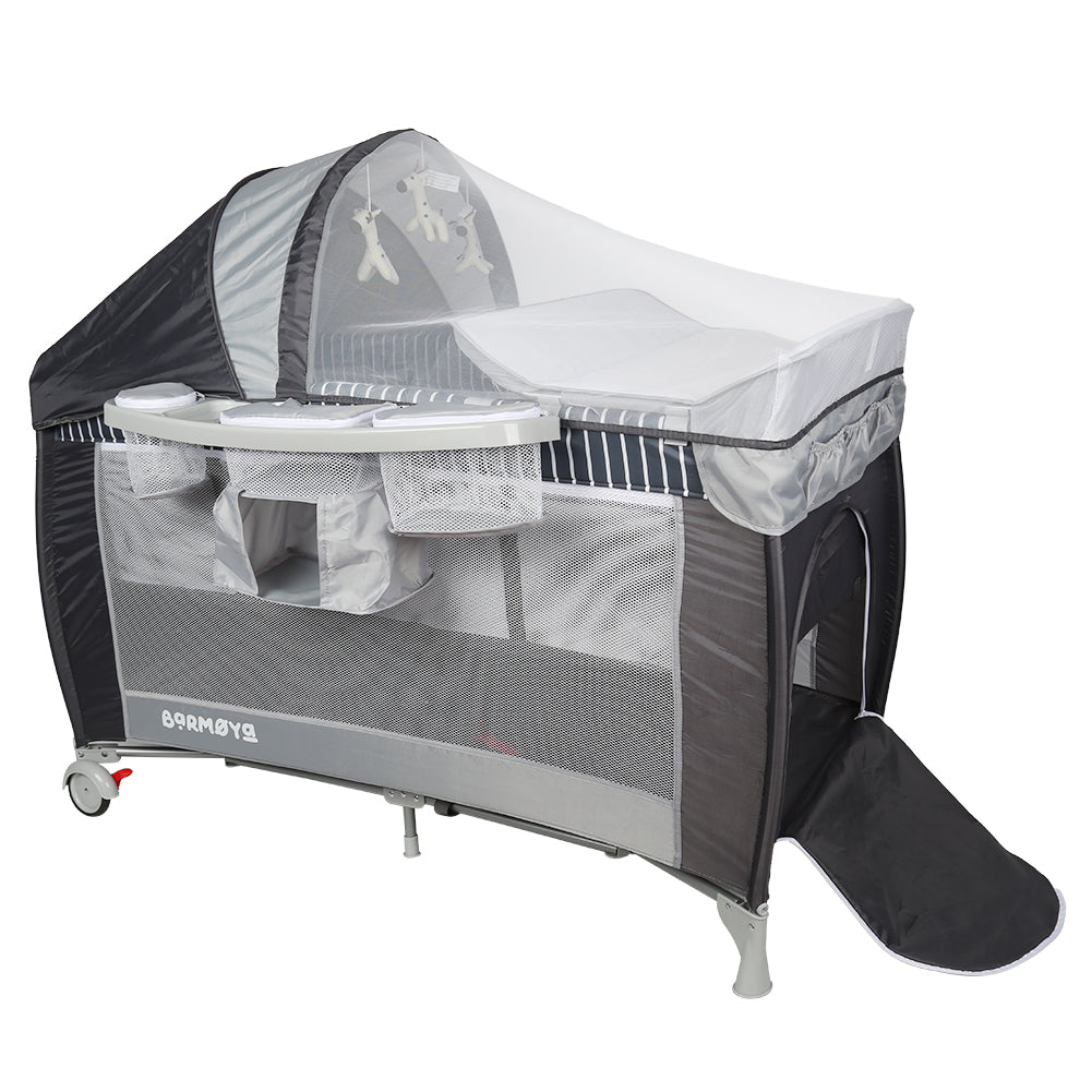 Barmøya 3-in-1 Baby-Reisebett mit Wickelauflage – Reisebett, Laufstall & Beistellbett grau