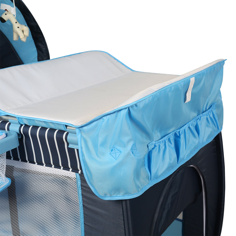 Barmøya 3-in-1 Baby-Reisebett mit Wickelauflage – Reisebett, Laufstall & Beistellbett blau
