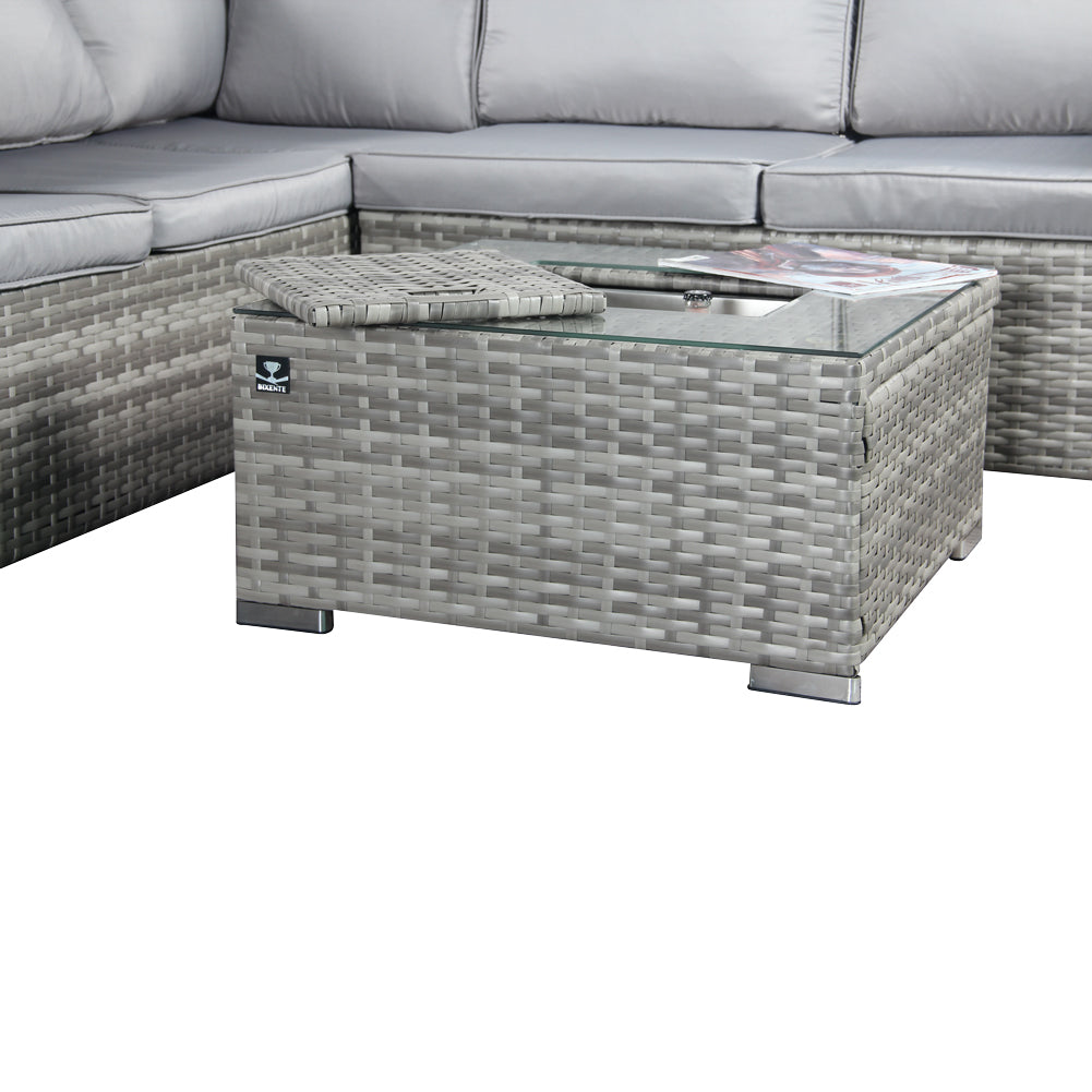 BIXENTE Polyrattan Garten-Lounge 5-Sitzer mit Tisch, Auflagen und Eisfach