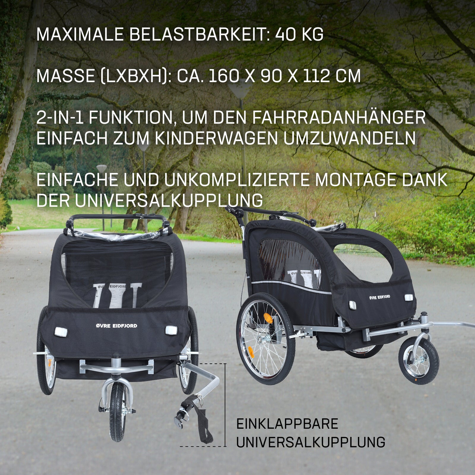 Øvre Eidfjord "Alpström" 2-in-1 Fahrradanhänger Kinderwagen blau