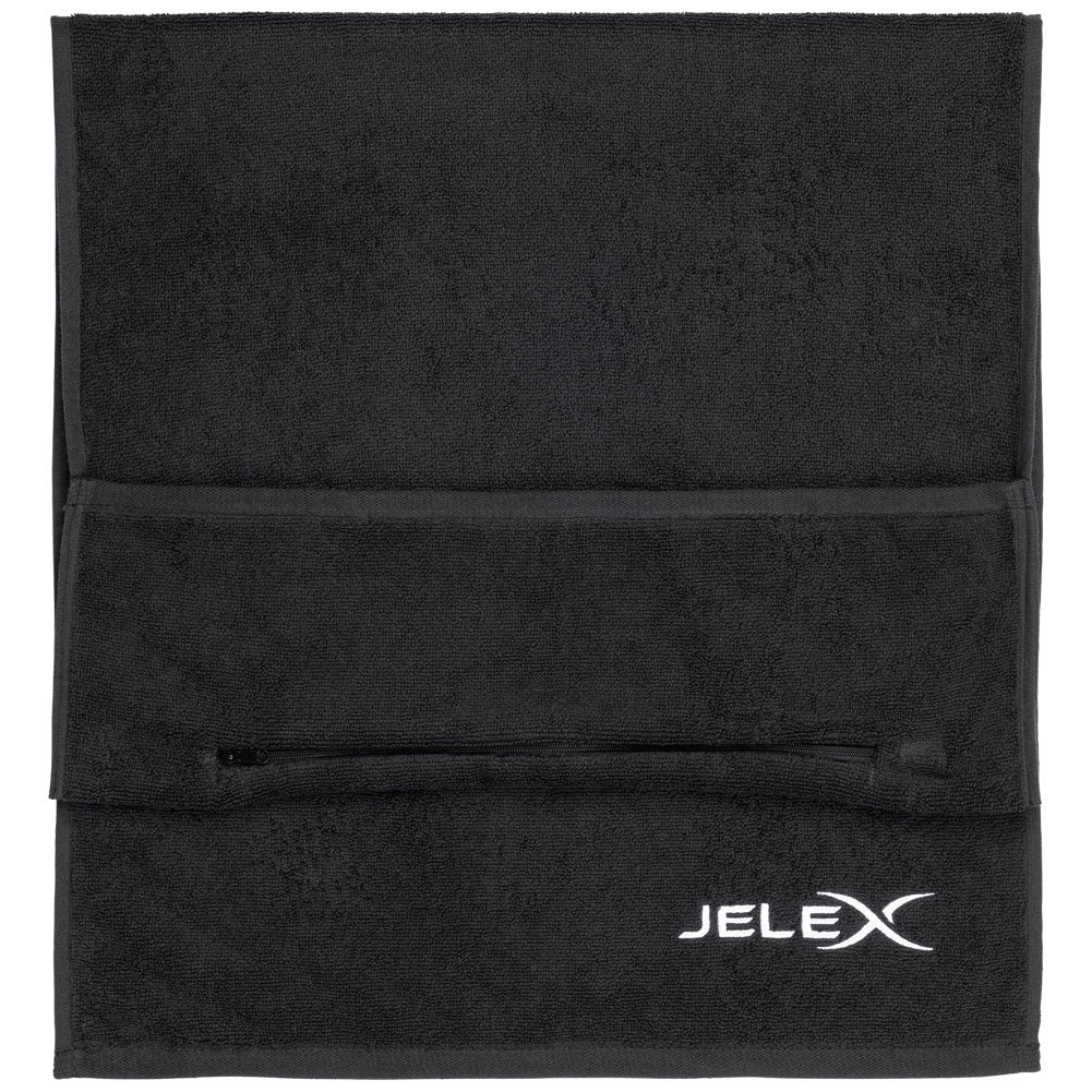 JELEX "100FIT" Fitness Handtuch mit Zip-Tasche schwarz