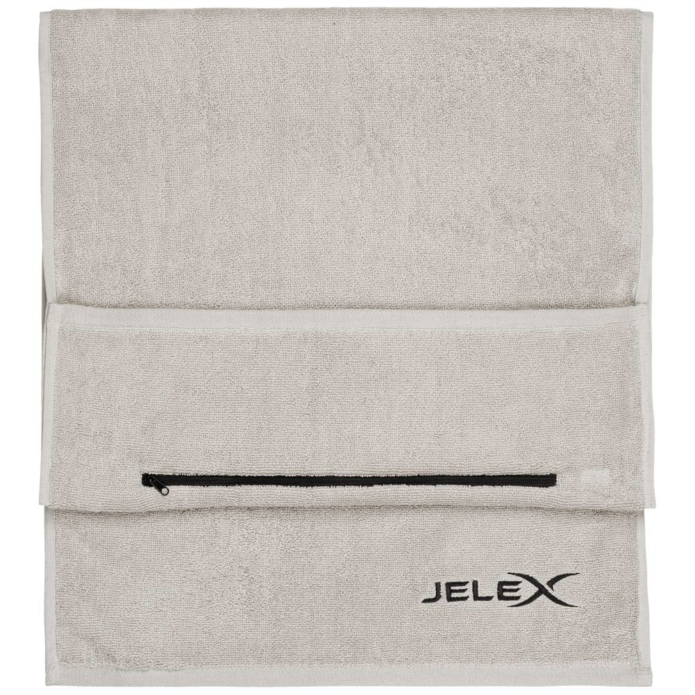 JELEX "100FIT" Fitness Handtuch mit Zip-Tasche grau