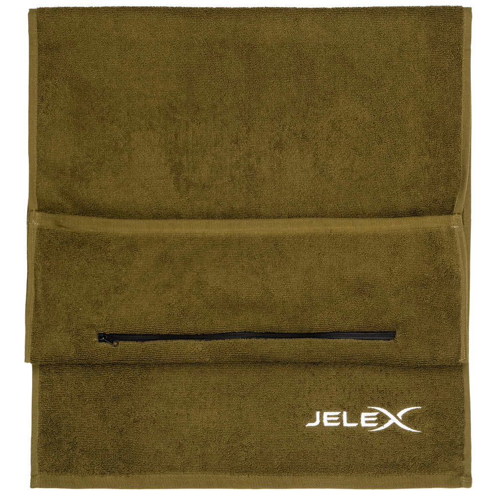 JELEX "100FIT" Fitness Handtuch mit Zip-Tasche armygrün