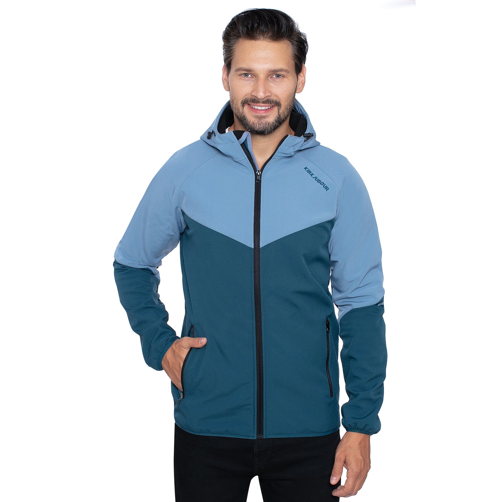KIRKJUBØUR® "Njordr" Herren SOFTSHELLjacke 10.000 mm Wassersäule blau/hellblau