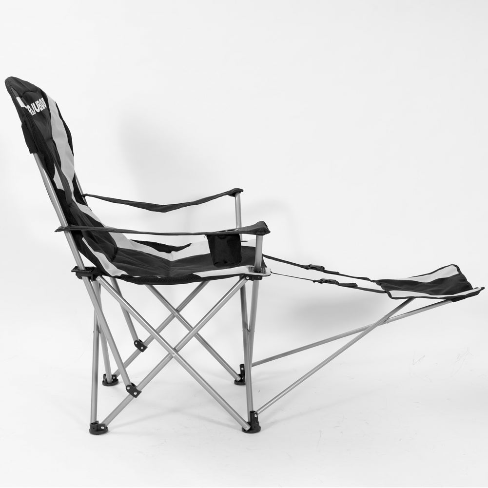 KIRKJUBØUR® "Asgard" gepolsterter Campingstuhl mit Fußteil schwarz