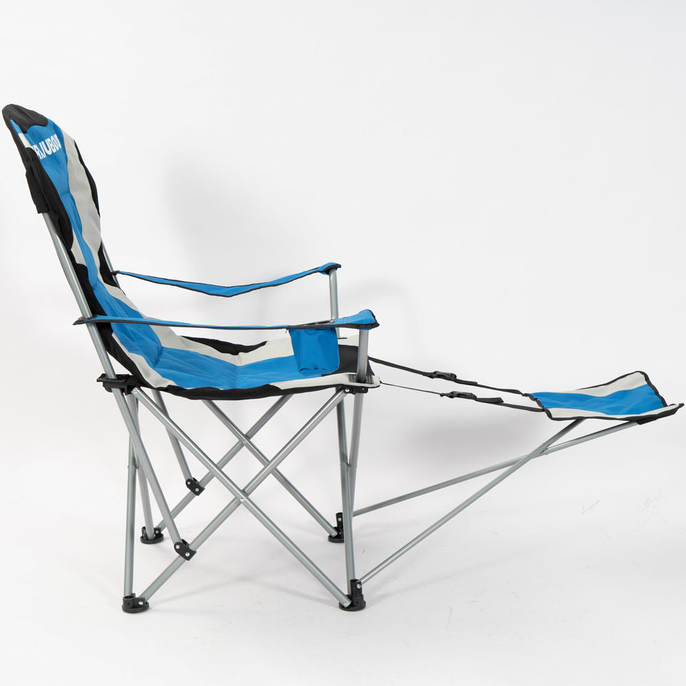 KIRKJUBØUR® "Asgard" gepolsterter Campingstuhl mit Fußteil blau