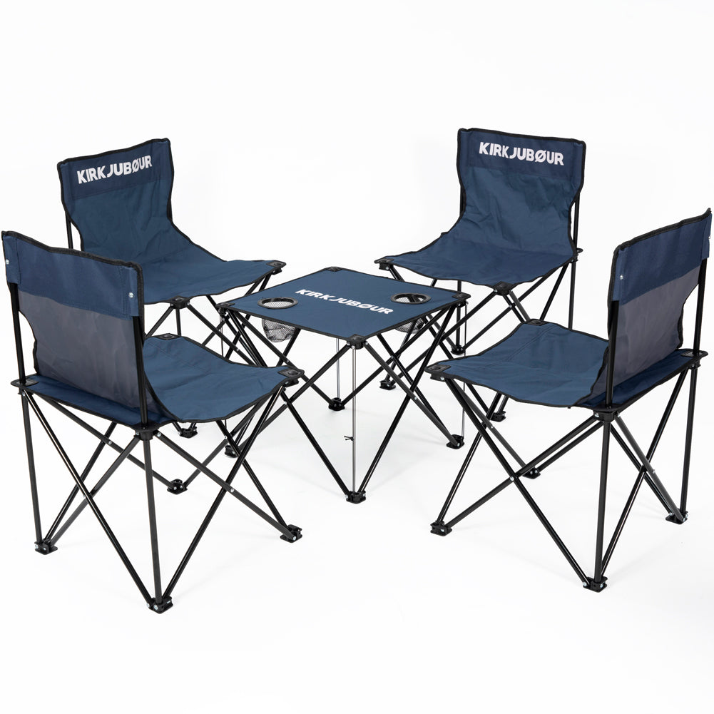 KIRKJUBØUR® "Stjärna" 5er-Set Campingstühle mit Tisch navy
