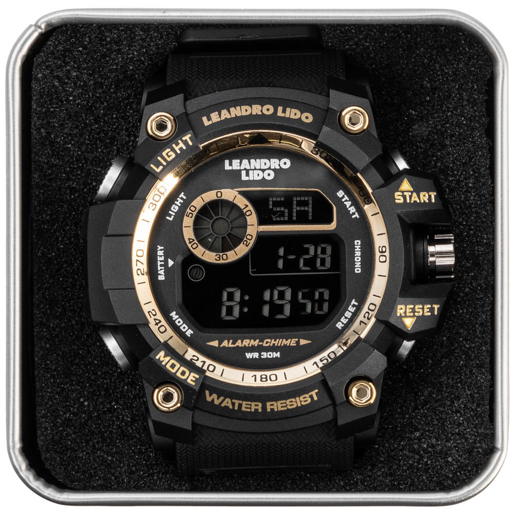 LEANDRO LIDO "Genua" Unisex Sport Uhr schwarz gold