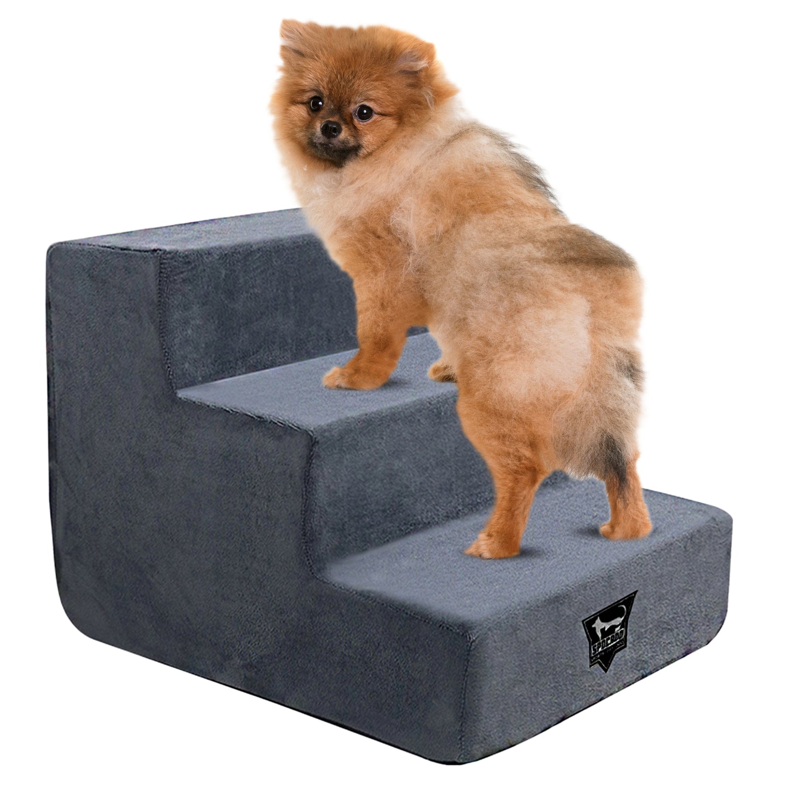 SPOCADO "Albion" Hundetreppe mit Plüschbezug 3-stufig grau