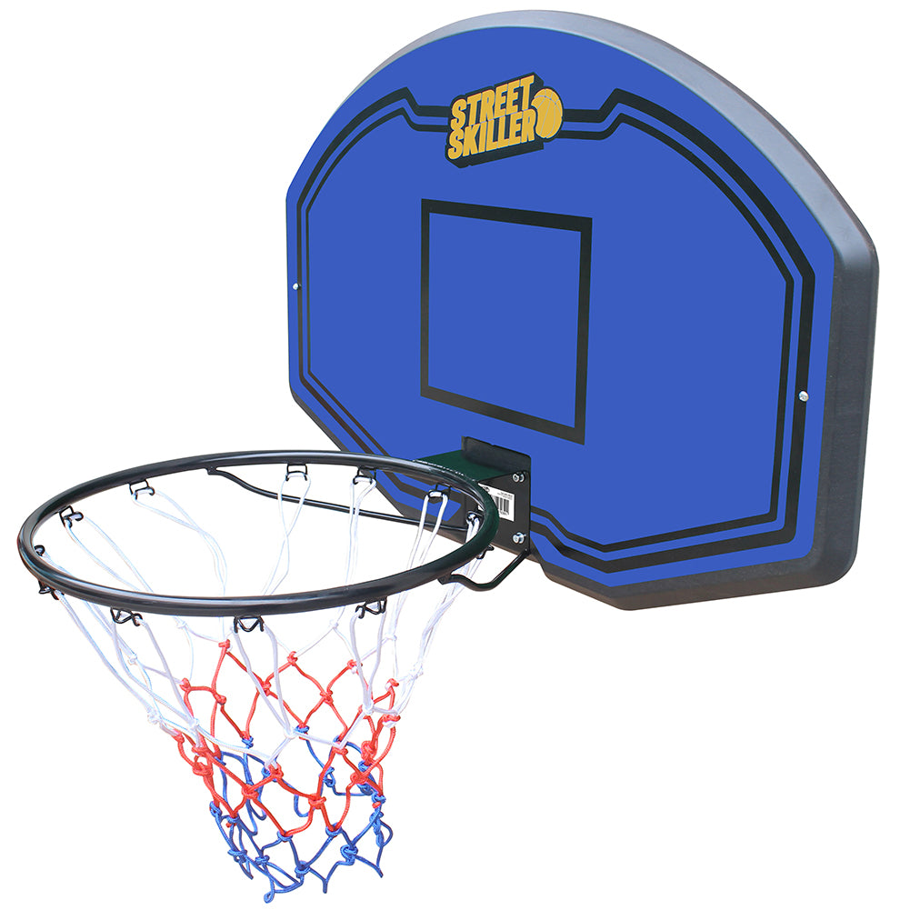 STREETSKILLER Basketballkorb mit Brett und Wandhalterung blau/gelb