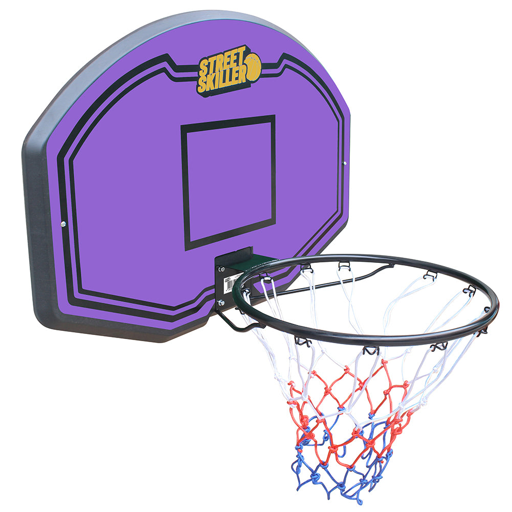 STREETSKILLER Basketballkorb mit Brett und Wandhalterung violett/gelb