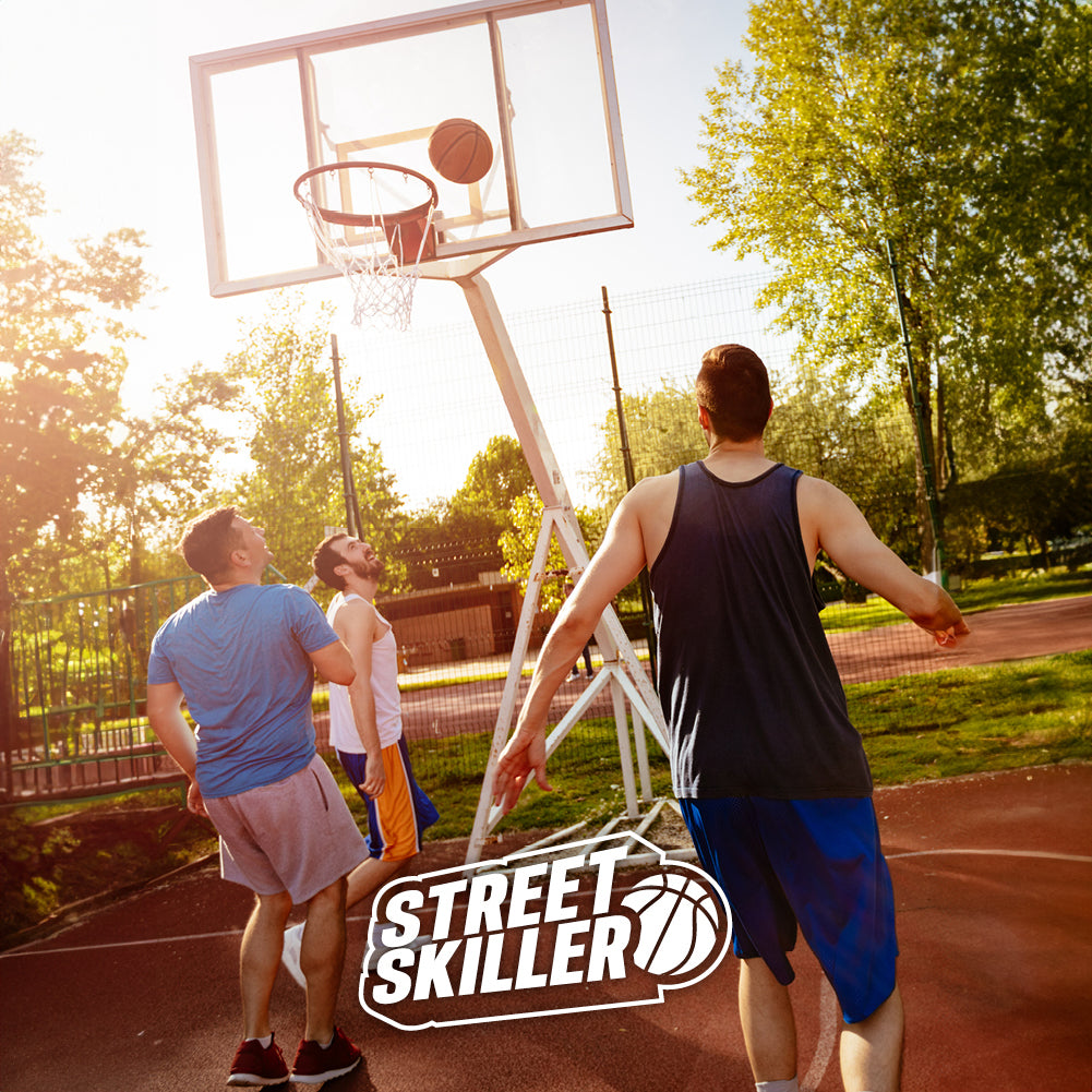 STREETSKILLER höhenverstellbarer Outdoor Basketballkorb 2,00 - 3,05 m blau/gelb