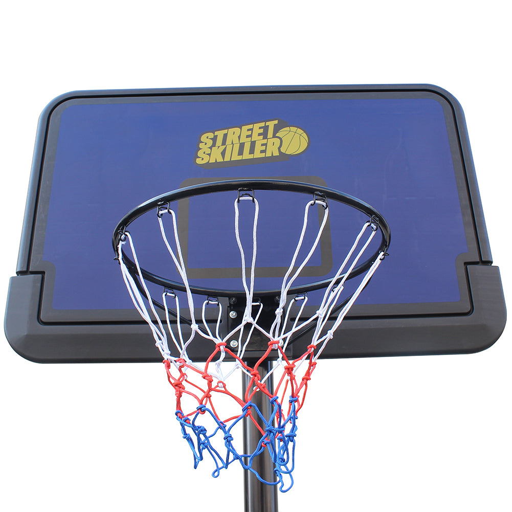 STREETSKILLER höhenverstellbarer Outdoor Basketballkorb 2,00 - 3,05 m blau/gelb